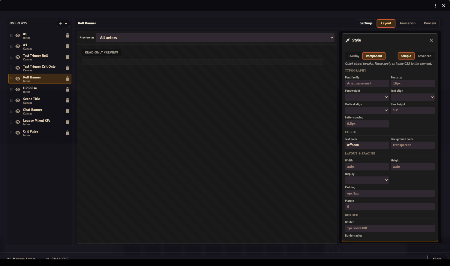Style drawer in Simple mode