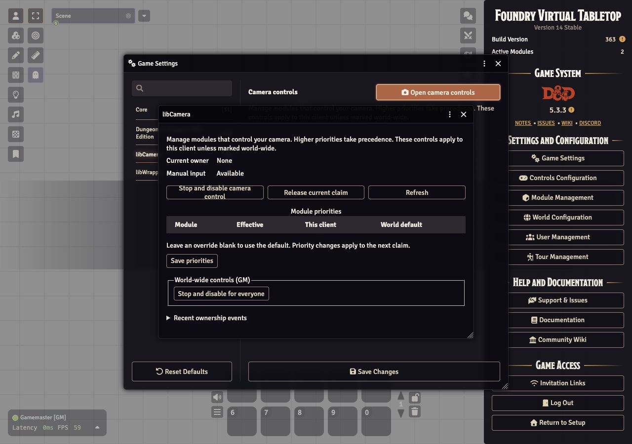 The libCamera controls panel in Foundry 14